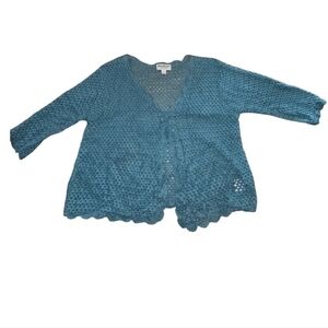 Crochet Linen Cardigan XL VTG Scalloped Norm Thompson Romantic Fairy Cottagecore